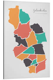 Magnettafel Gelsenkirchen Stadt Landkarte modern abstrakt mit runden Formen