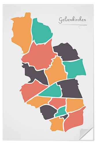 Selvklebende plakat Gelsenkirchen city map modern abstract with round shapes