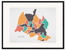 Framed art print Karlsruhe city map modern abstract with round shapes