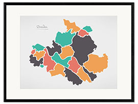 Framed art print Dresden city map modern abstract with round shapes