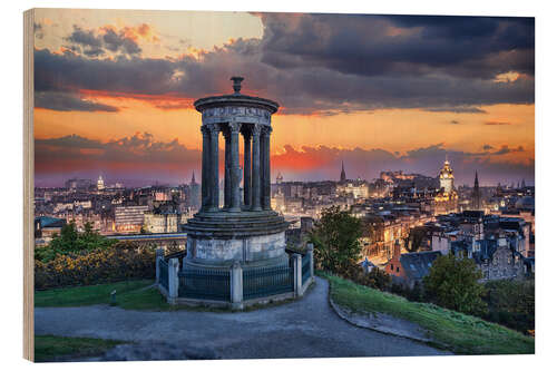 Tableau en bois Vue sur Édimbourg depuis Calton Hill au coucher du soleil