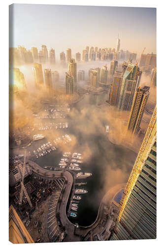 Obraz na płótnie Dubai Marina covered in early morning fog