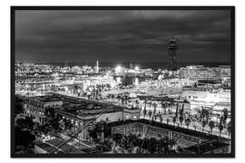 Gerahmter Kunstdruck Schöne Aussicht über den Hafen von Barcelona