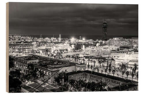 Holzbild Schöne Aussicht über den Hafen von Barcelona