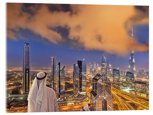 Akrylbilde Arab man looks over Dubai