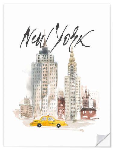 Självhäftande poster New York skyscrapers, watercolour