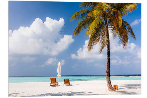 Gallery print Beach with chairs and umbrella, Maldives