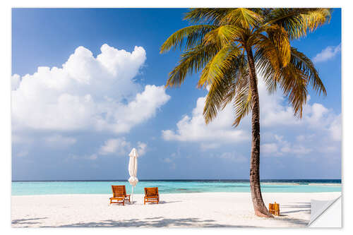 Wall sticker Beach with chairs and umbrella, Maldives