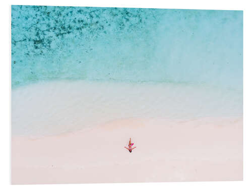 Tableau en PVC Drone view of woman on the beach, Maldives