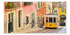 Poster Gelbe Straßenbahn in Lissabon