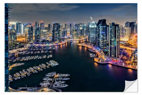 Selvklæbende plakat Dubai Marina at dawn