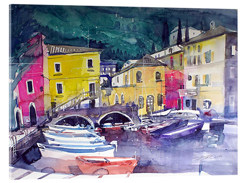 Tableau en verre acrylique Lake Garda, harbor in Cassone