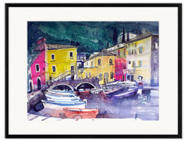 Impression artistique encadrée Lake Garda, harbor in Cassone