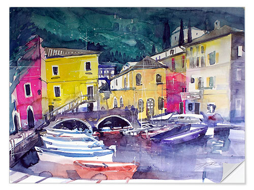 Selvklebende plakat Lake Garda, harbor in Cassone