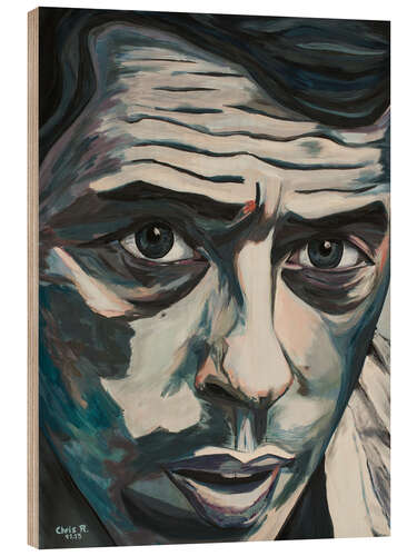 Wood print Ne me Quitte Pas, Jacques Brel portrait