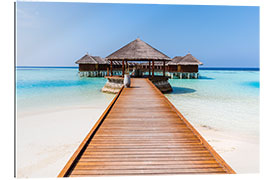 Tableau en plexi-alu Jetty and overwater bungalows, Maldives