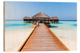 Holzbild Anlegesteg und Overwater Bungalows, Malediven