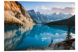 Foam board print Man admiring sunset at Moraine lake, Canada