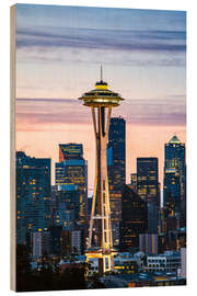 Tableau en bois Space Needle au lever du soleil, Seattle