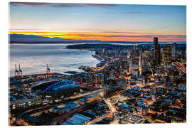 Acrylglas print Seattle downtown and harbour at night, USA