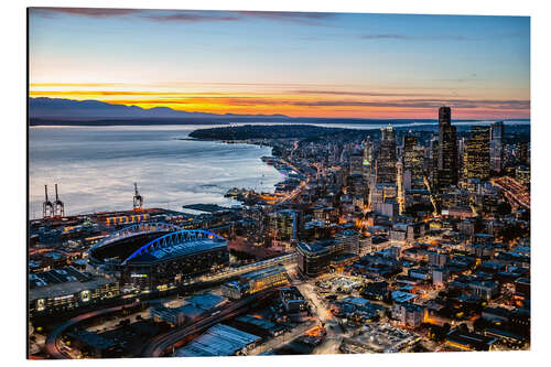 Aluminium print Seattle downtown and harbour at night, USA