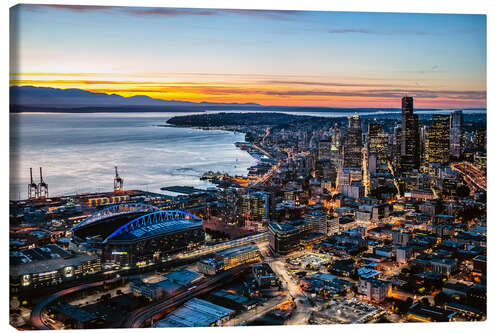 Canvas-taulu Seattle downtown and harbour at night, USA