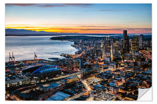 Wall sticker Seattle downtown and harbour at night, USA