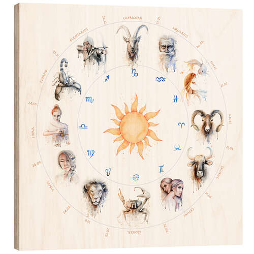 Wood print Zodiac circle