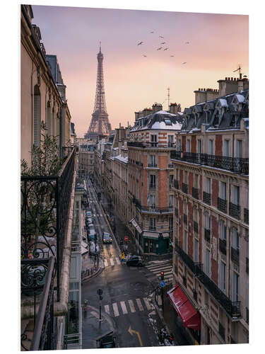 PVC print Street in Paris with Eiffel tower at sunset