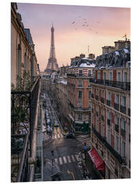 Print på skumplade Street in Paris with Eiffel tower at sunset