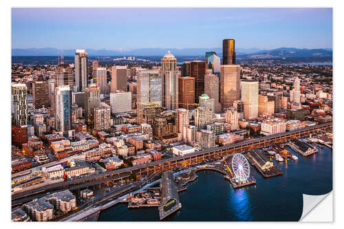 Selvklebende plakat Aerial view of Seattle skyline, USA