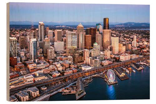 Stampa su legno Aerial view of Seattle skyline, USA