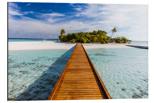 Aluminiumsbilde Jetty to tropical island, Maldives