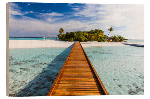 Wood print Jetty to tropical island, Maldives