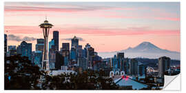 Selvklebende plakat Seattle panoramic with Mount Rainier, USA