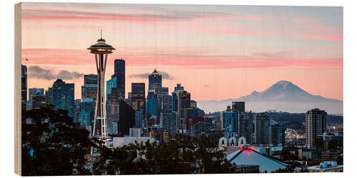 Holzbild Seattle mit dem Mount Rainier, USA