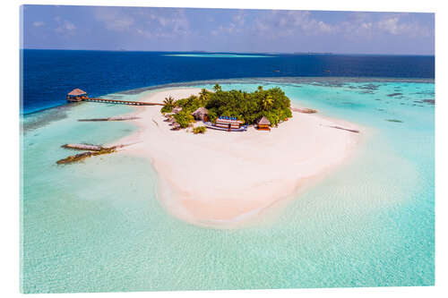 Acrylic print Drone view of paradise island, Maldives