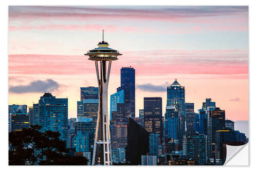 Selvklebende plakat Space Needle and Seattle skyline, USA