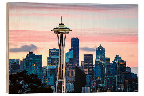 Tableau en bois Space Needle and Seattle skyline, USA