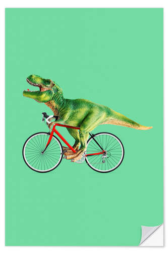 Självhäftande poster T-Rex på en cykel