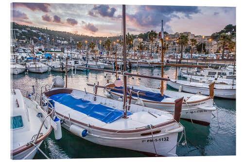 Acrylglasbild Abendstimmung im Hafen von Port Sóller (Mallorca)