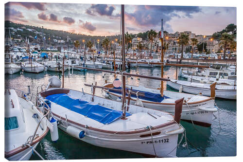 Canvas print Evening mood in the port of Port Soller (Mallorca)