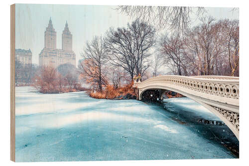 Wood print Central Park Winter, Bow Bridge