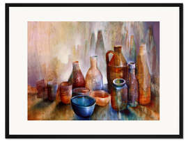 Gerahmter Kunstdruck Stilleben mit blauer schale