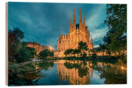 Holzbild Sagrada Família bei Nacht