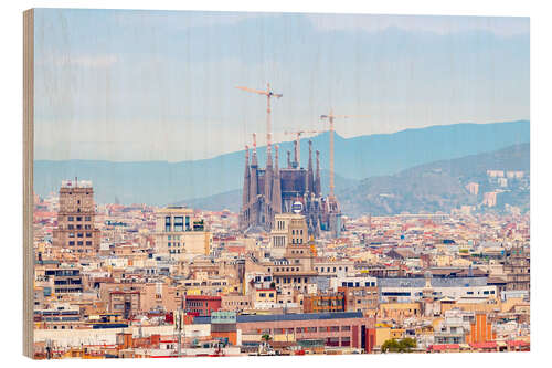 Trätavla Barcelona with the Cathedral of Gaudí