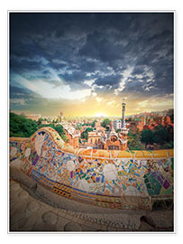 Print  The famous park Guell in Barcelona