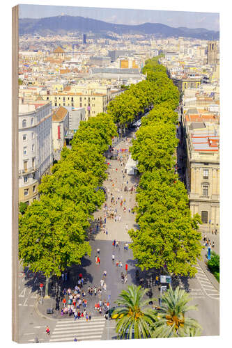 Tableau en bois Barcelone et les Ramblas avec la colonne Christophe Colomb