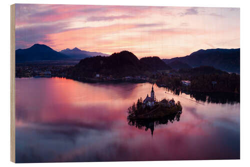 Tableau en bois Lake Bled colors, Slovenia