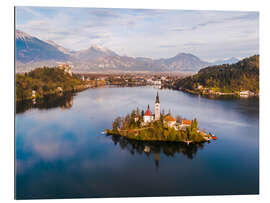 Quadro em plexi-alumínio Lake Bled and island in autumn, Slovenia